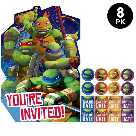 Teenage Mutant Ninja Turtles Postcard Invitations 8pk with Envelopes Seals Mini Stickers