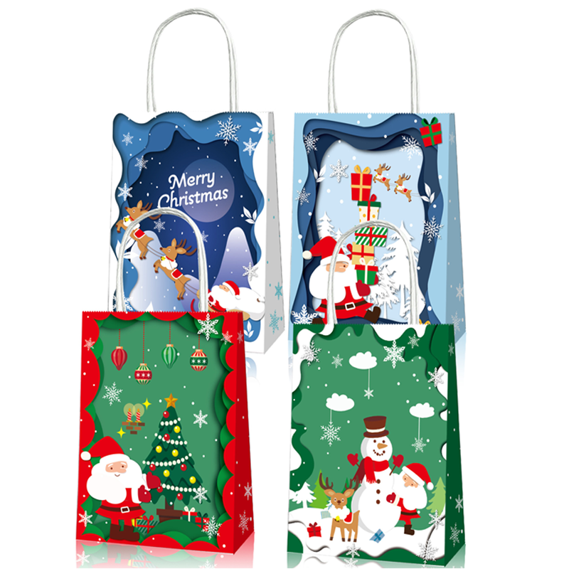 Merry Christmas Paper Gift Bags with Handle 12PK | Xmas Party Gift Bags