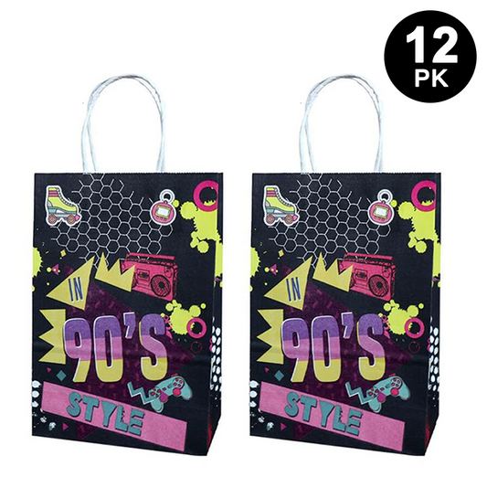 90's Theme Paper Gift Bags with Handle 12PK