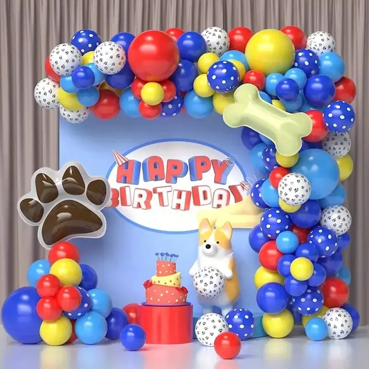 Red Yellow Blue Dots Paw Printed Balloon Garland Arch Kit | Suitable for Paw Patrol Themed Party Decorations