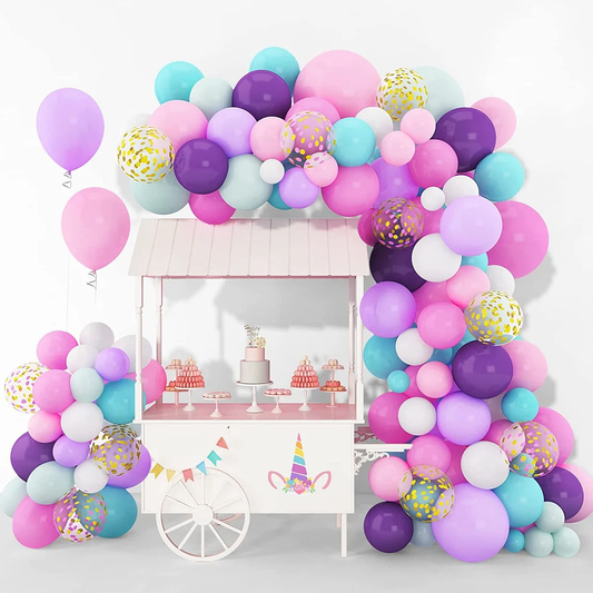 Pink Purple Pastel Blue Confetti  Balloon Garland Arch Kit | Suitable for Gabby's Dollhouse Theme Party Decorations