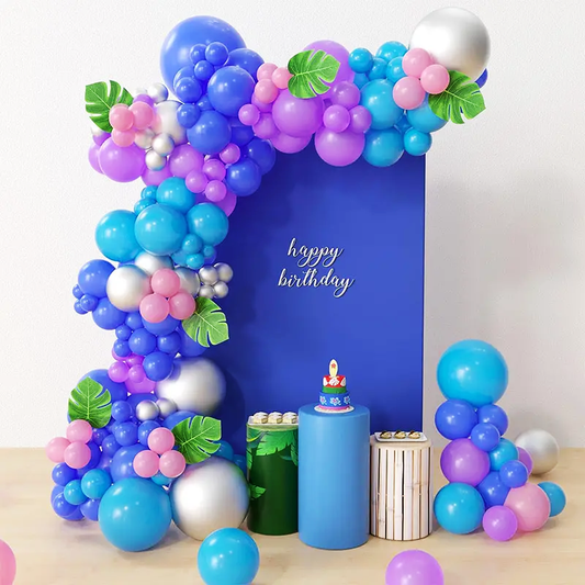 Blue Pink Purple Metallic Silver Balloon Garland Kit | Suitable for Stitch Theme Birthday Party Decorations