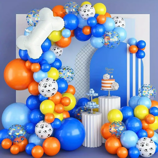 Orange Yellow Blue Paw Printed Balloon Garland Arch Kit | Suitable for Pet Dog Bluey Paw Patrol Themed Party Decorations
