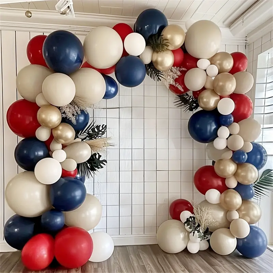 Navy Blue Red Sand White Metallic Gold Balloon Garland Arch Kit | Suitable for Captain America Themed Party Decorations