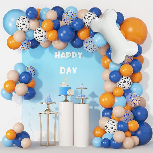 Orange Blue Paw Printed Balloon Garland Arch Kit | Suitable for Bluey Themed Party Decorations