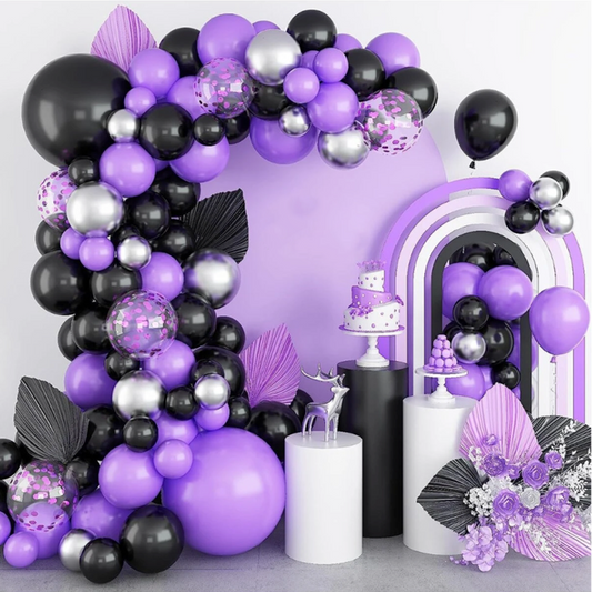 Purple Black Silver Balloon Garland Kit | Suitable Girls Kuromi Themed Birthday Party Decorations