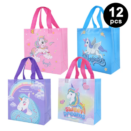 Unicorn Theme Fabric Reusable Party Gift Bags with Handle 12PK
