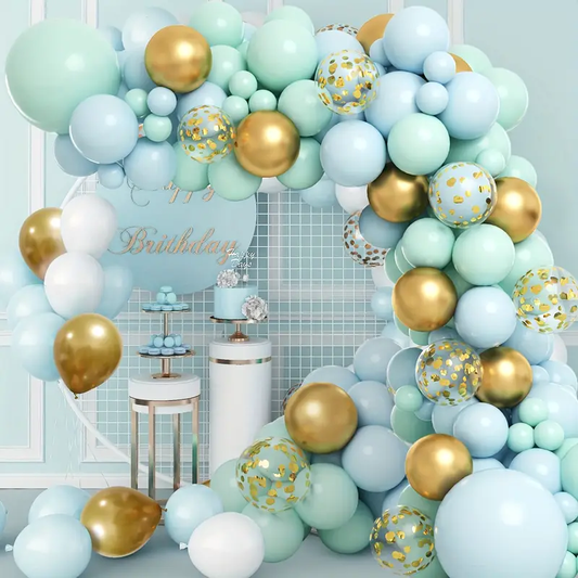 Blue Mint Green Metallic Gold Confetti Balloon Garland Kit