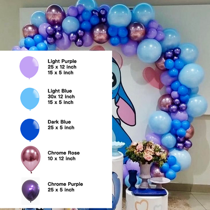 Blue Chrome Purple Rose Gold Balloon Garland Kit | Suitable for Stitch Theme Birthday Party Decorations