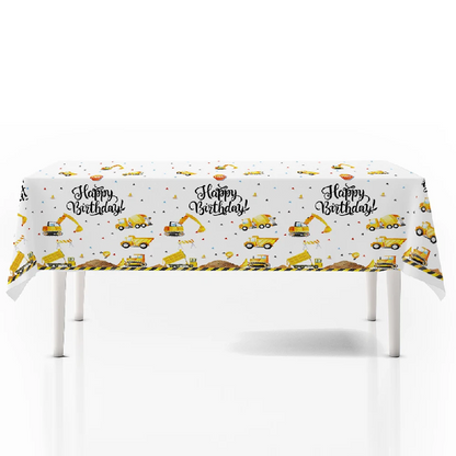 Construction Trucks Table Cover Tablecloth Plastic 220cm x 130cm