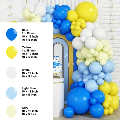 Blue Yellow Ivory White Balloon Garland Kit | Suitable for Minions Themed Birthday Party Decorations