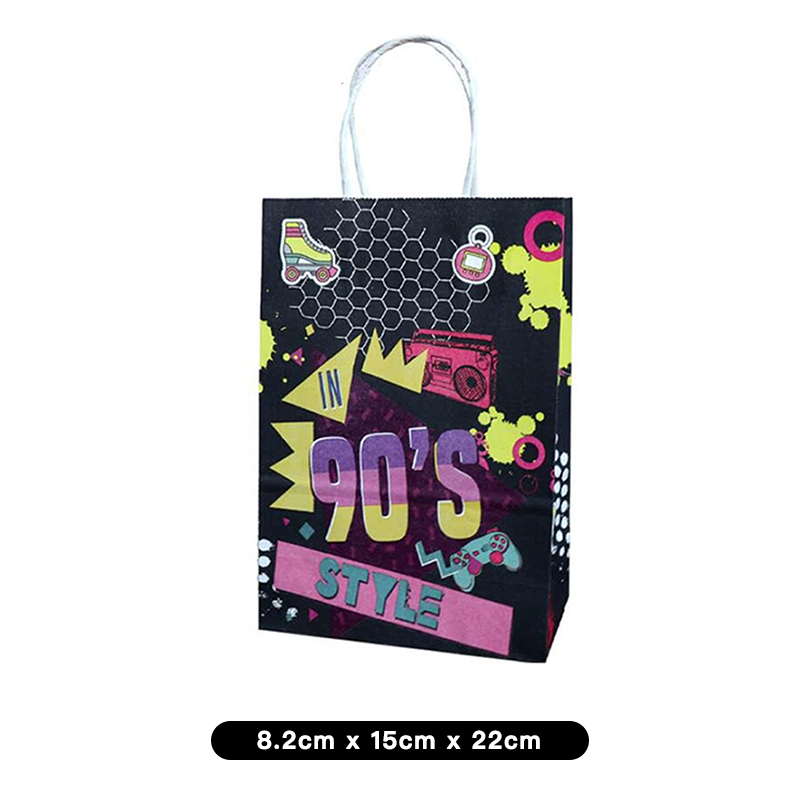 90's Theme Paper Gift Bags with Handle 12PK