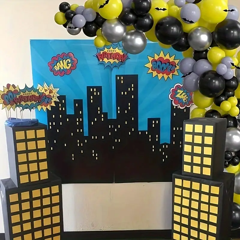 Black Yellow Silver Balloon Garland Arch Kit | Suitable for Batman Themed Party Decorations