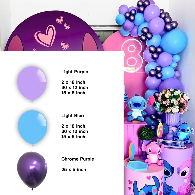 Chrome Purple Light Blue Balloon Garland Kit | Suitable for Stitch Theme Birthday Party Decorations