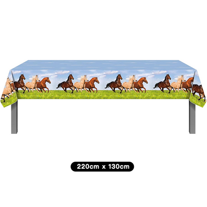 Horse Racing Cowboy Theme Table Cover Plastic 220cm x 130cm