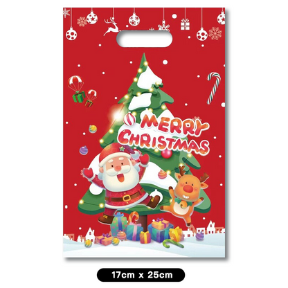 Merry Christmas Plastic Gift Bags 10 PK | Xmas Theme Loot Bags