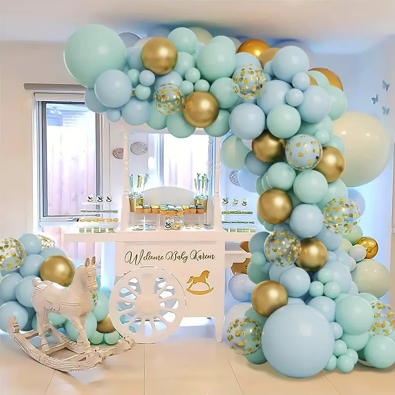 Blue Mint Green Metallic Gold Confetti Balloon Garland Kit