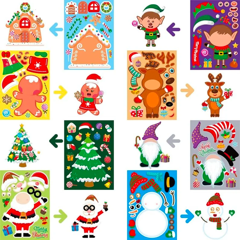 Christmas DIY Stickers for Kids Xmas Party 8 Sheets