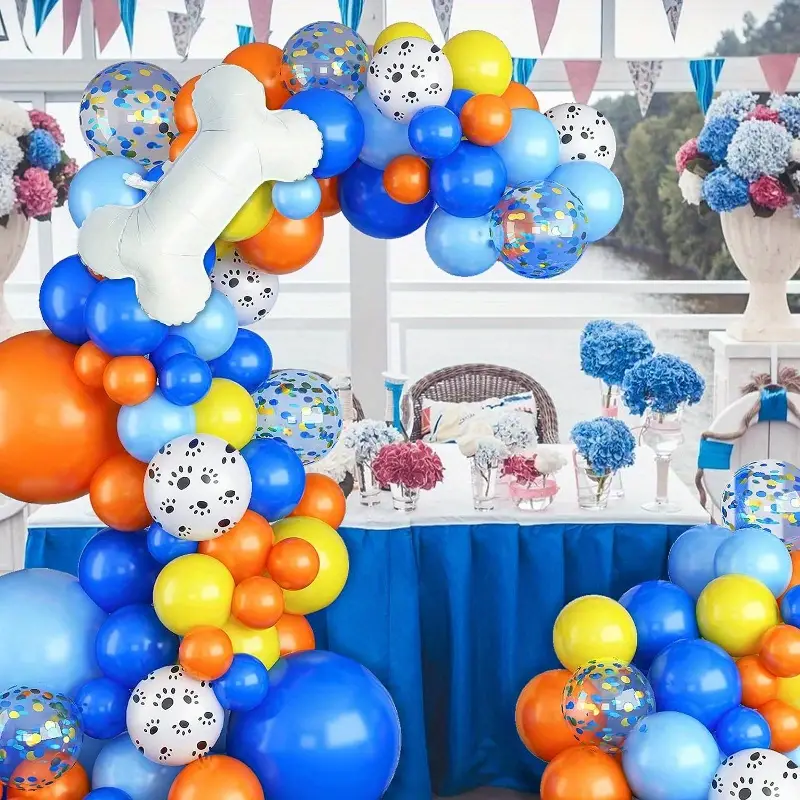Orange Yellow Blue Paw Printed Balloon Garland Arch Kit | Suitable for Pet Dog Bluey Paw Patrol Themed Party Decorations