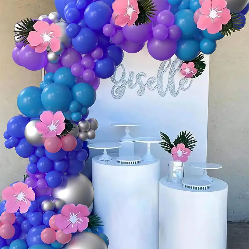 Blue Pink Purple Metallic Silver Balloon Garland Kit | Suitable for Stitch Theme Birthday Party Decorations