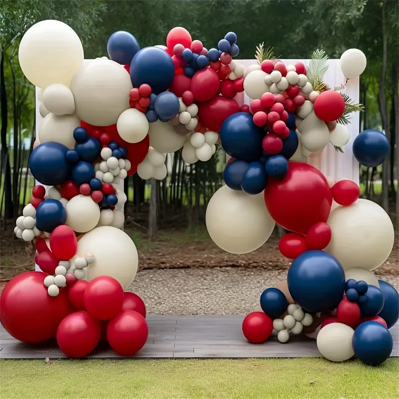 Navy Blue Red Sand White Metallic Gold Balloon Garland Arch Kit | Suitable for Captain America Themed Party Decorations