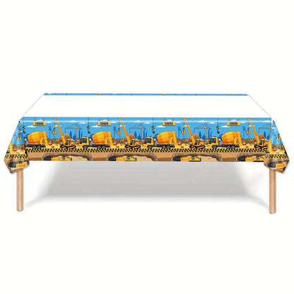 Construction Trucks Table Cover Tablecloth Plastic 180cm x 108cm