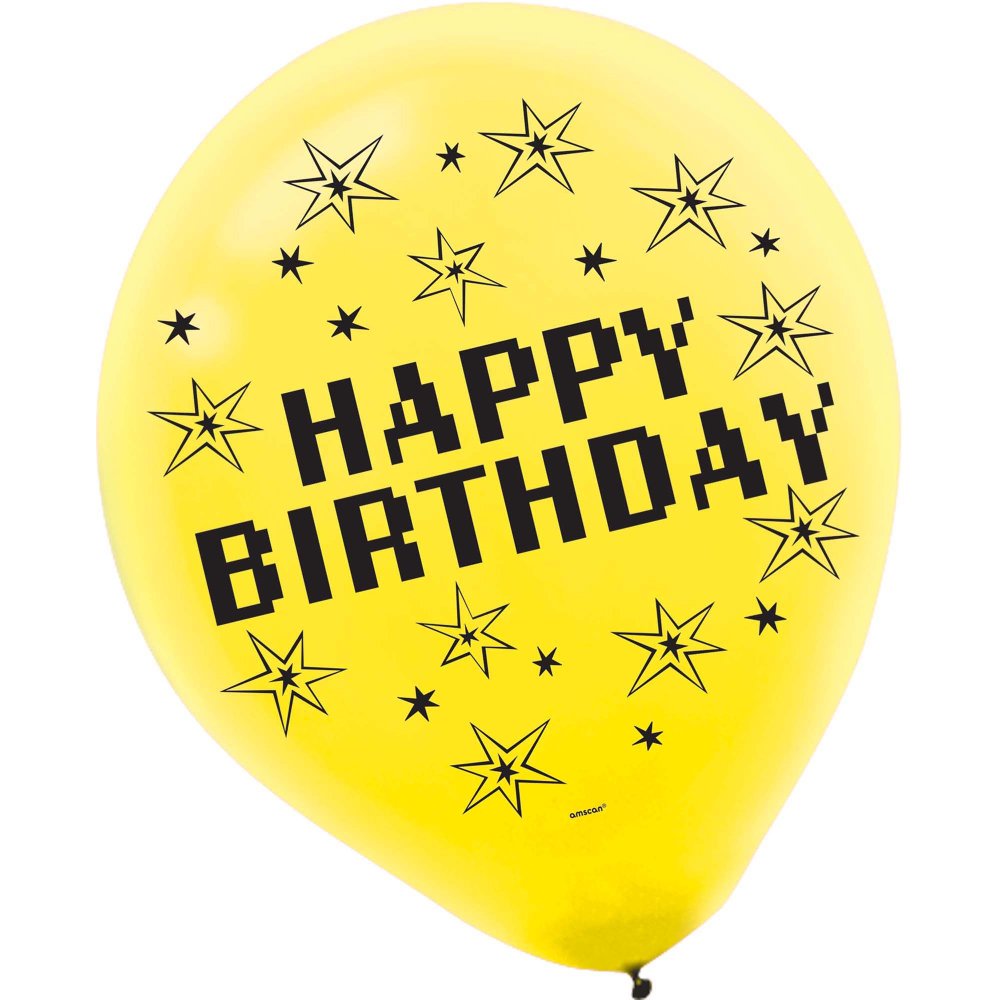 TNT Party! Pixel Style Happy Birthday Latex Balloons 6PK