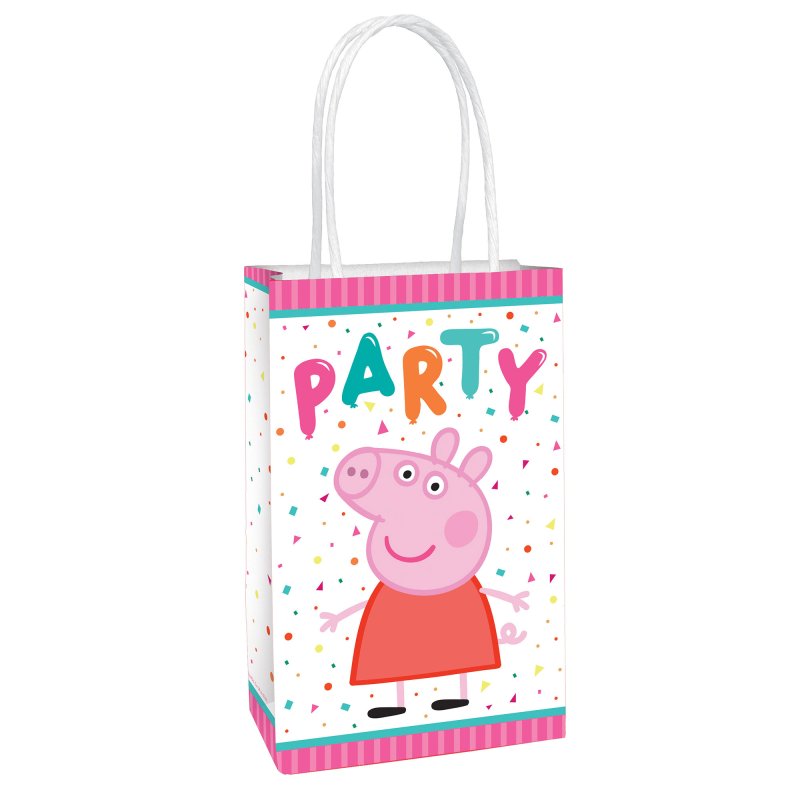 Peppa Pig Theme Paper Kraft Gift Bags with Handle 8PK