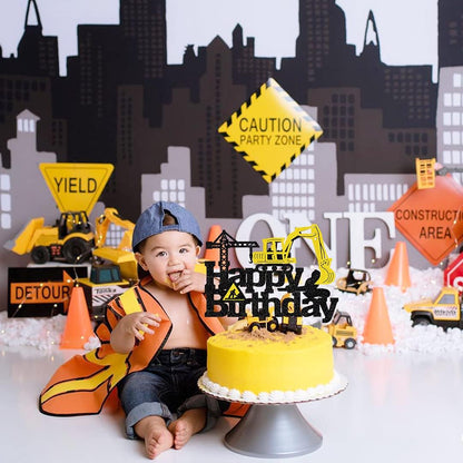 Construction Truck Theme Glitter Birthday Cake Topper