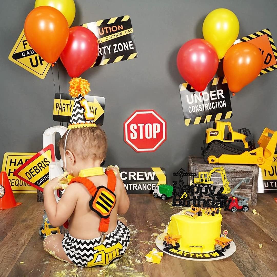 Construction Truck Theme Glitter Birthday Cake Topper