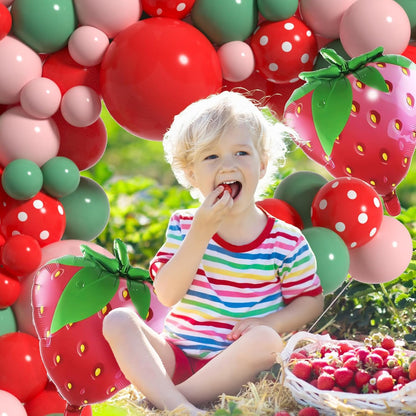 Strawberry Theme Retro Green Red Pink Balloon Garland Kit