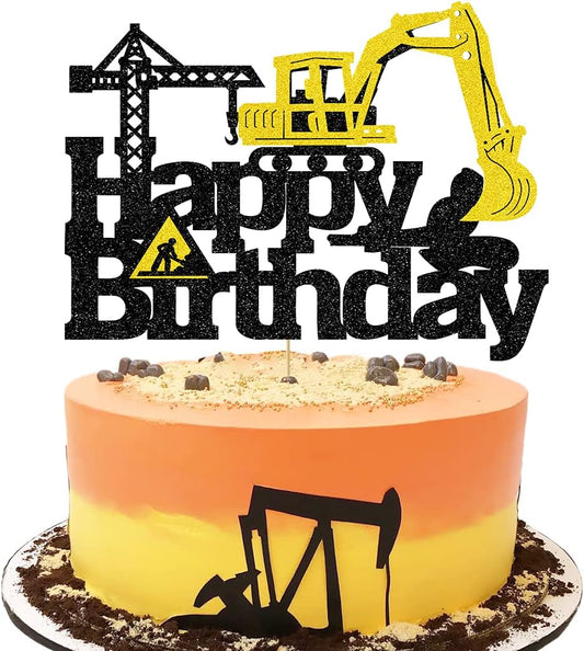 Construction Truck Theme Glitter Birthday Cake Topper
