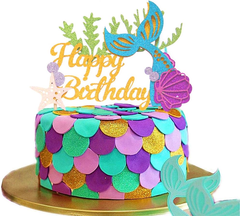 Glitter Mermaid Tail Under the Sea Birthday Cake Topper
