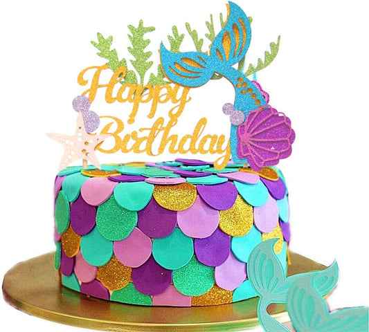 Glitter Mermaid Tail Under the Sea Birthday Cake Topper