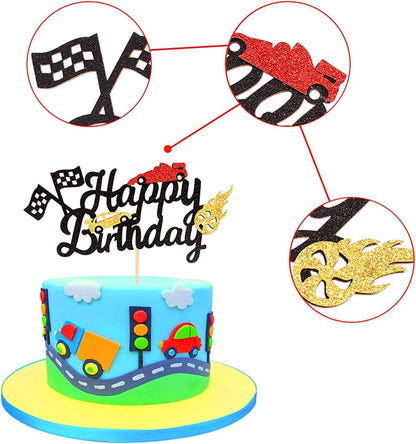 Racing Car Theme Glitter Birthday Cake Topper