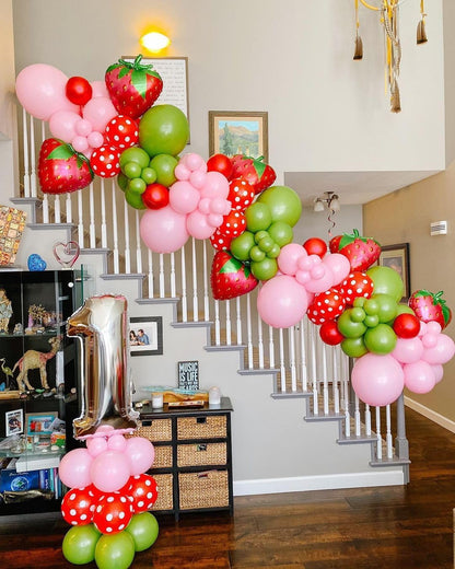 Strawberry Theme Red Pink Fruit Green Balloon Garland Kit