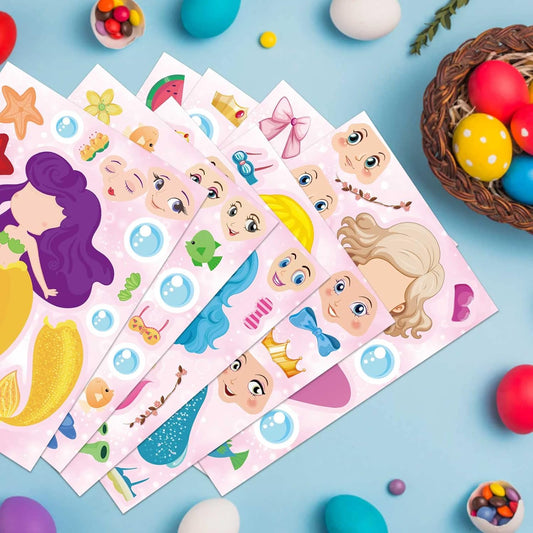 Mermaid Princess Make a Face DIY Stickers (8 Sheets)