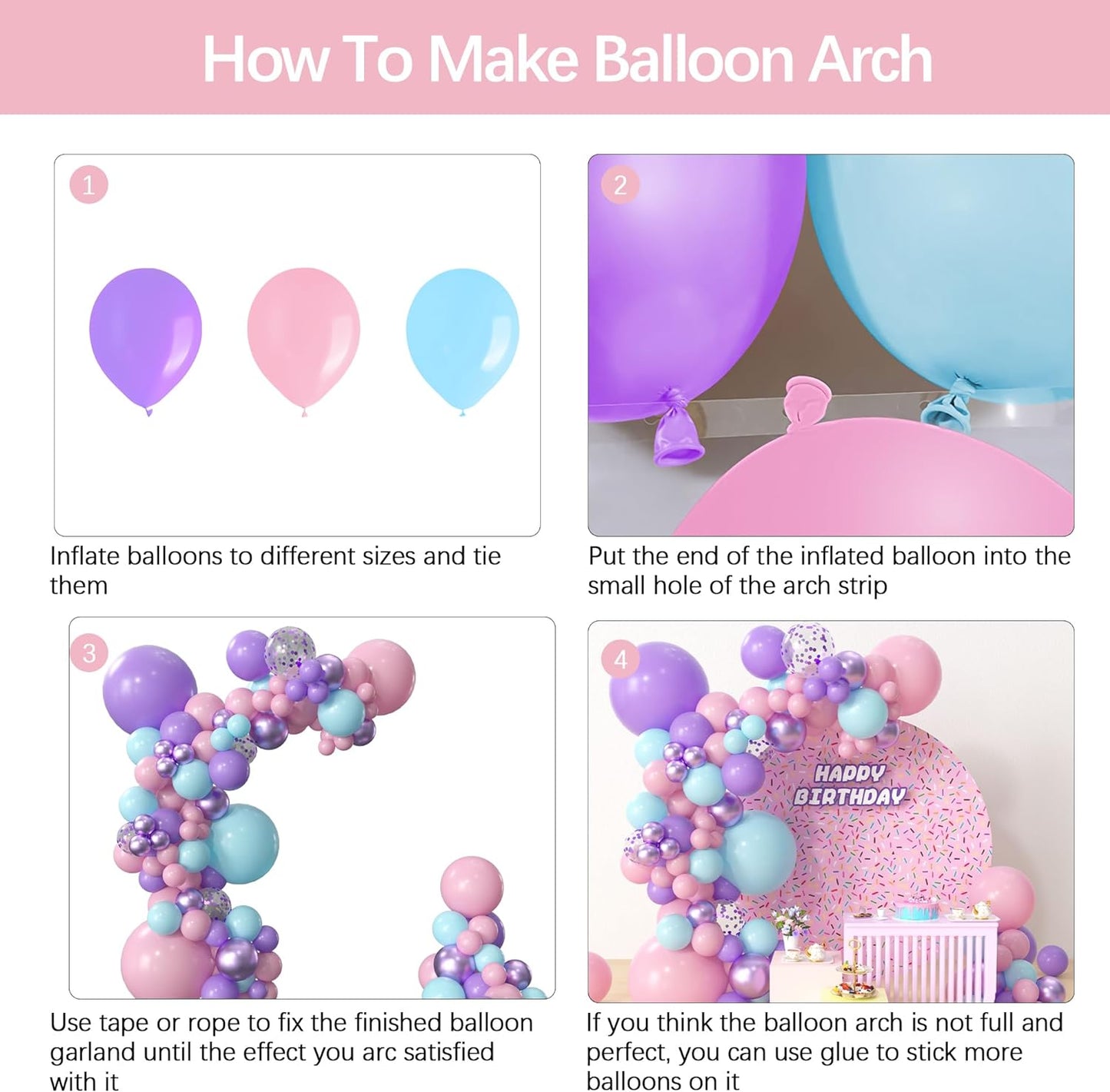 Pink Purple Pastel Blue Confetti Balloon Garland Arch Kit | Suitable for Gabby's Dollhouse Theme Party Decorations