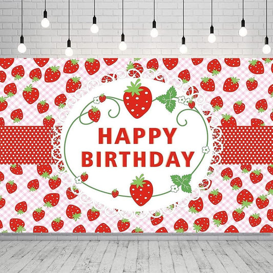 Strawberry Theme Birthday Party Backdrop Banner 150cm x 100cm