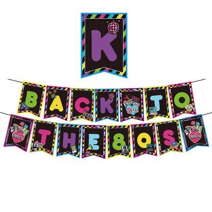 Back to The 80's Party Decorating Set | Banners Cake Toppers Latex Balloons Swirls