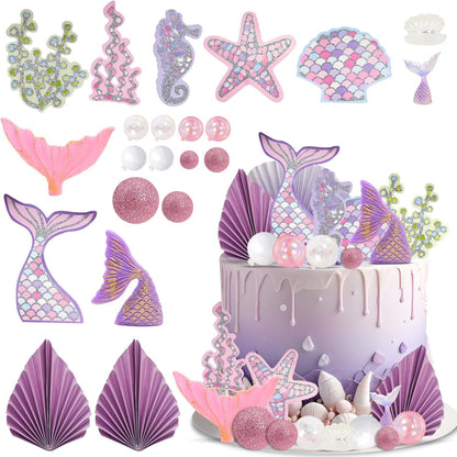 Mermaid Tail Under the Sea Birthday Cake Topper Decorating Set