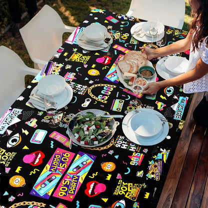 Back to the 90's Retro Table Cover Tablecloth Plastic 274cm x 137cm