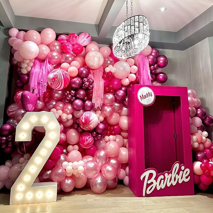 Hot Pink Metallic Rose Gold Balloon Garland Arch Kit | Suitable for Barbie Themed Party Decorations