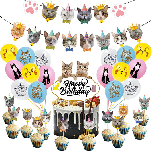 55pcs Cats and Kittens Theme Party Decorating Set | Birthday Banner Balloons Cake Cupcake Toppers