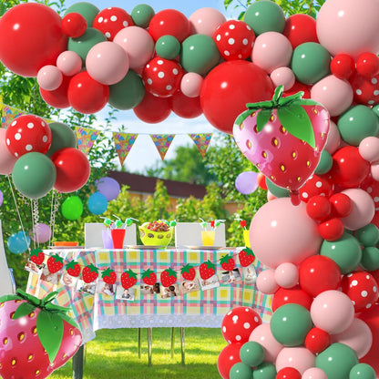 Strawberry Theme Retro Green Red Pink Balloon Garland Kit