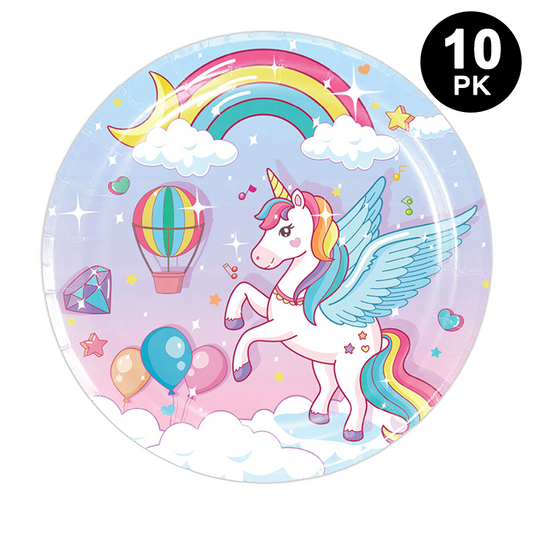 Rainbow Unicorn 9 inch 23cm Paper Plates Round 10pk