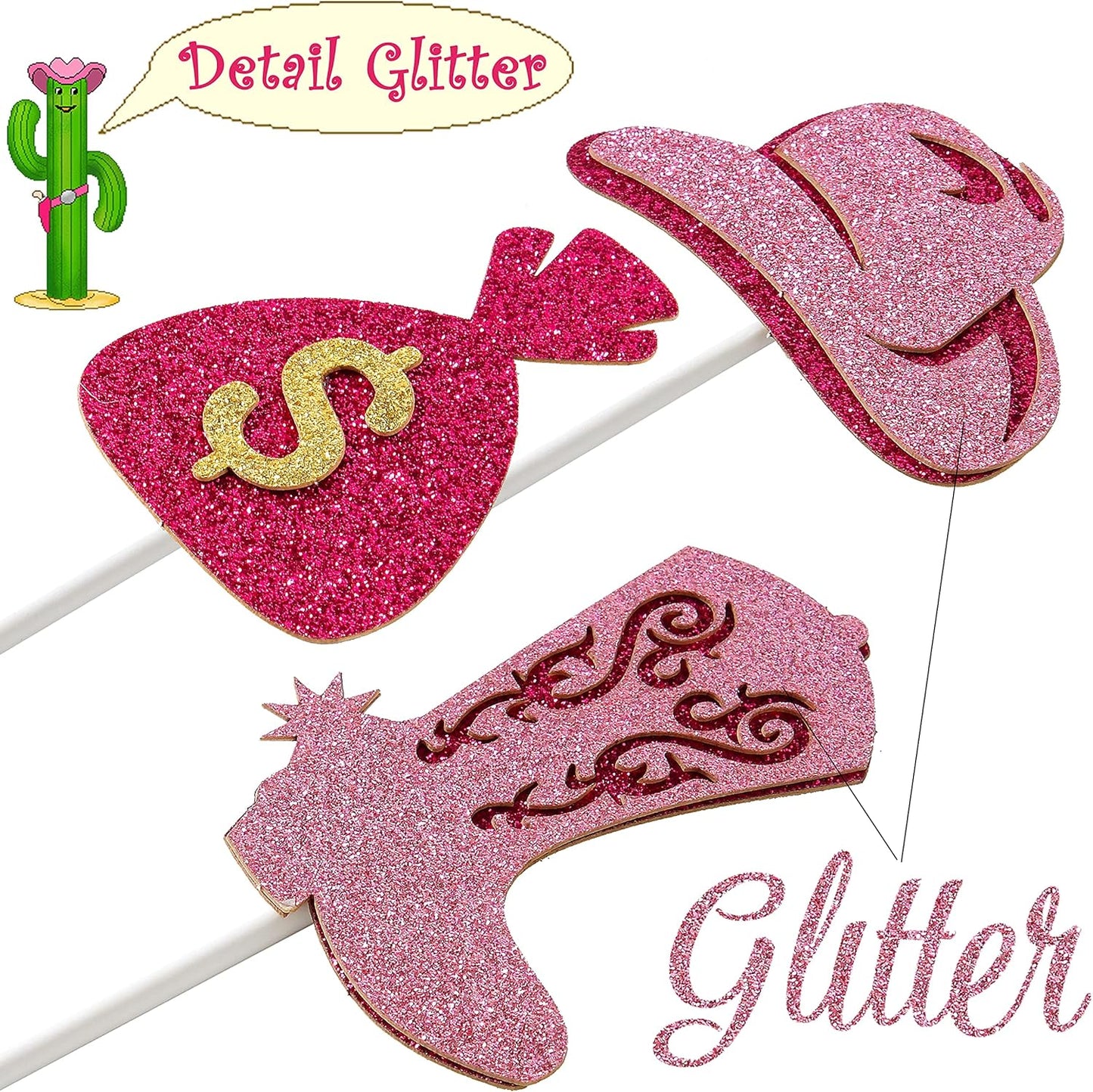 Western CowGirl Theme Glitter Birthday Cupcake Toppers (Pack of 21)
