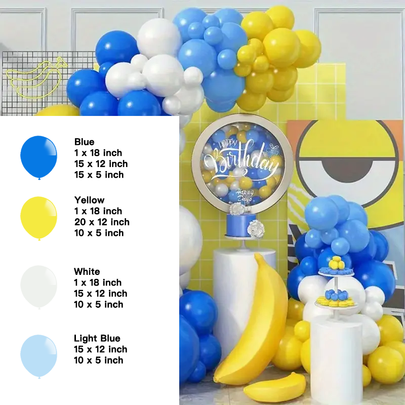 Blue Yellow White Balloon Garland Kit | Suitable for Minions Themed Birthday Party Decorations