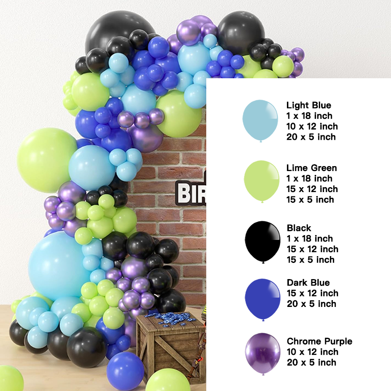 Chrome Purple Blue Green Balloon Garland Kit for Video Game Theme Party