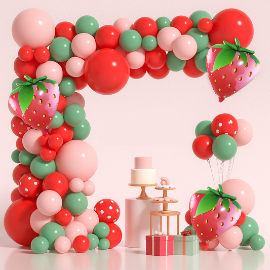 Strawberry Theme Retro Green Red Pink Balloon Garland Kit